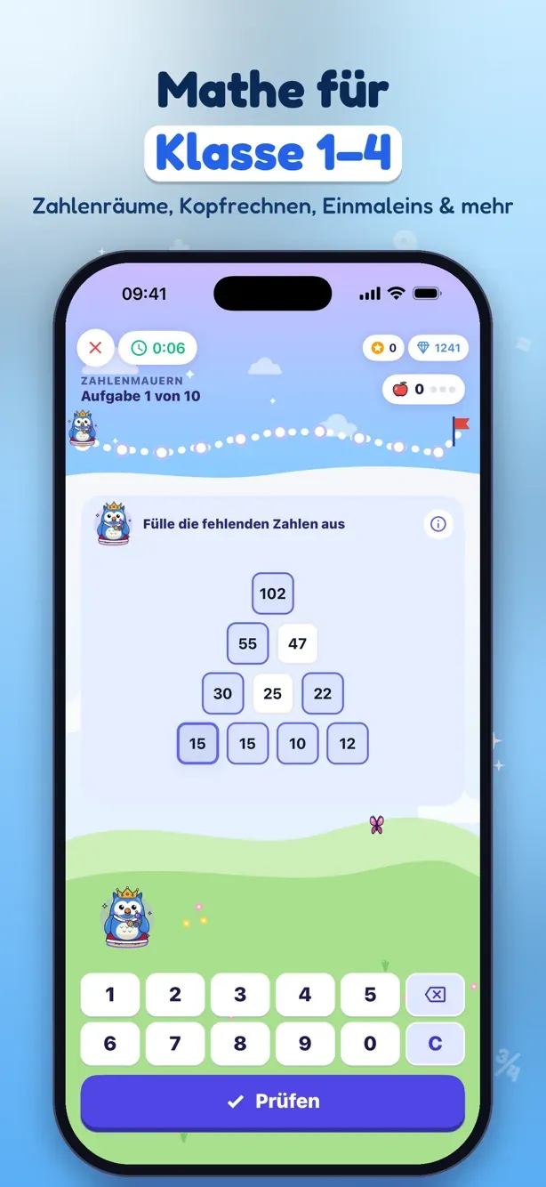 MathApex-Aufgabe: fehlende Zahlen in einer Zahlenmauer eintragen