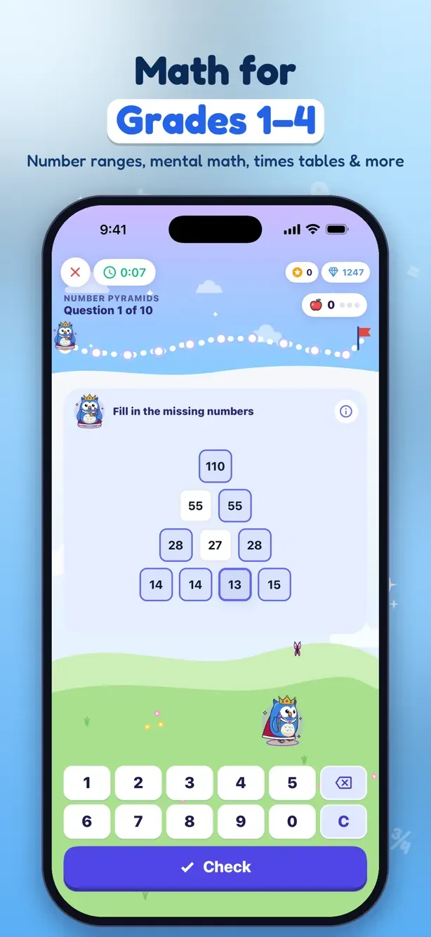MathApex task: fill in the missing numbers of a number pyramid