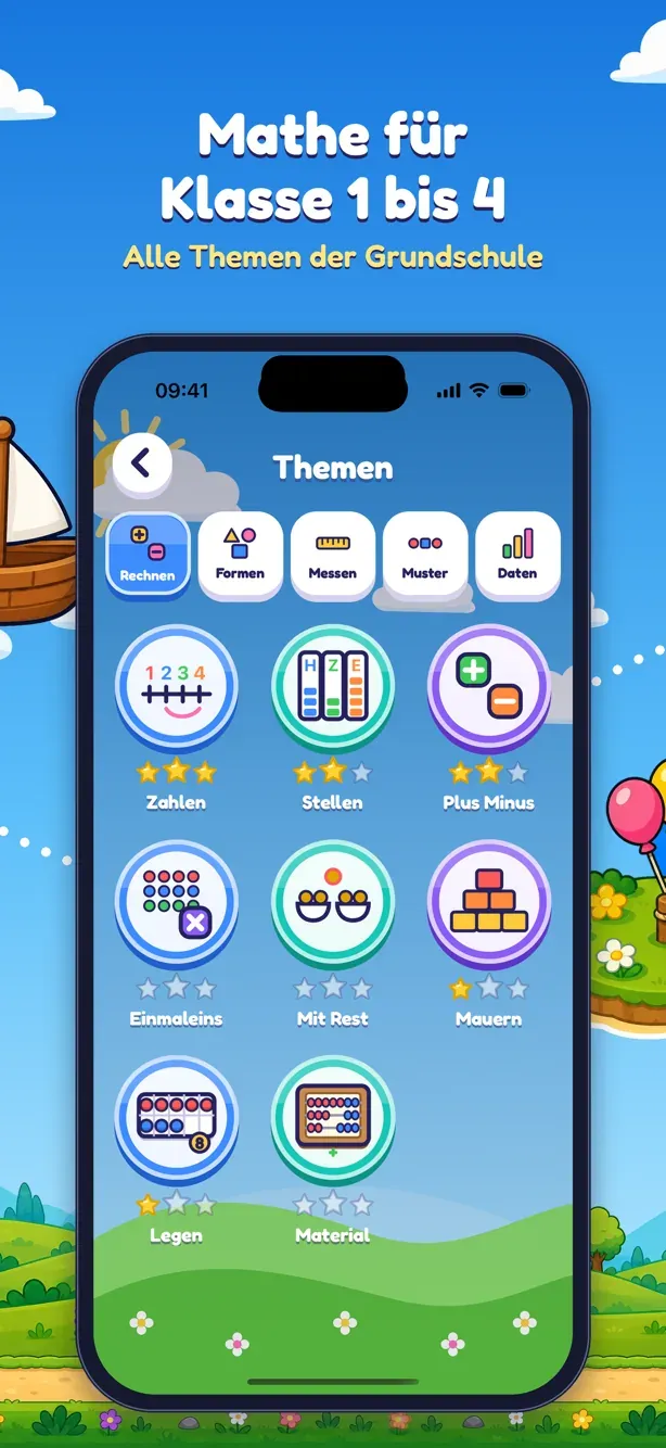 Matheule topic overview: numbers, place value, plus and minus, times tables, remainders, pyramids