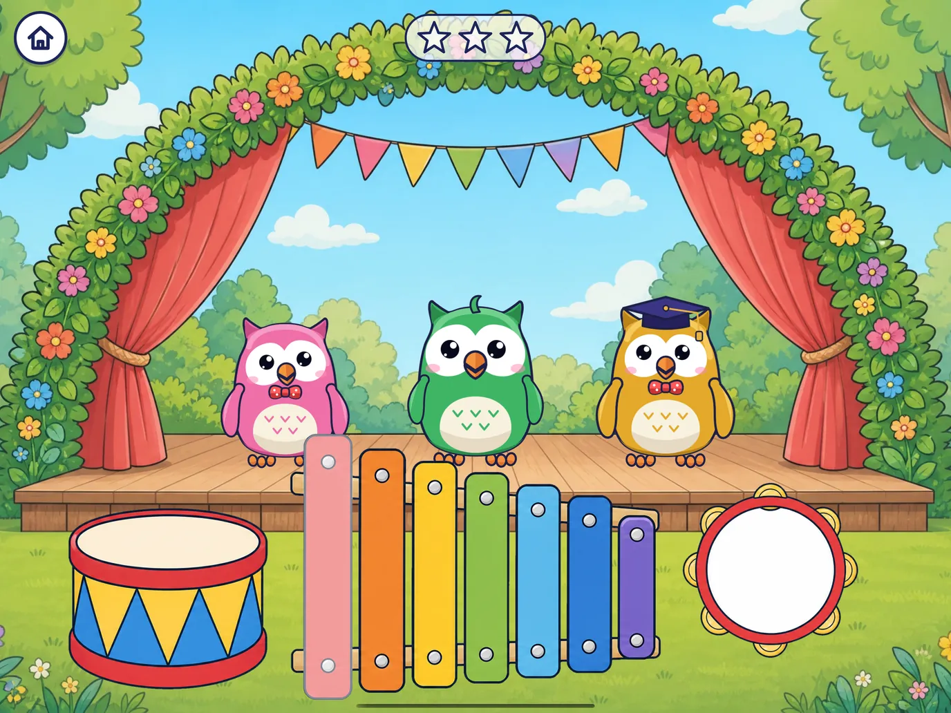 Music Forest: xylophone and drum between the trees