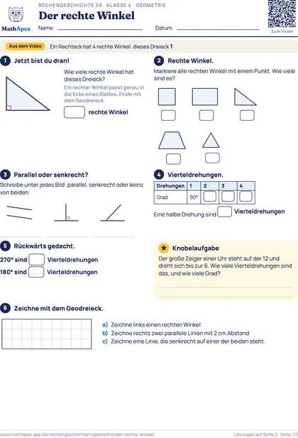 Geometrie – Der rechte Winkel (4. Klasse), Seite 1