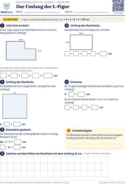 Geometrie – Der Umfang der L-Figur (4. Klasse), Seite 1