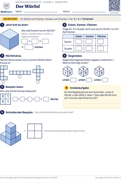 Geometrie – Der Würfel (4. Klasse), Seite 1