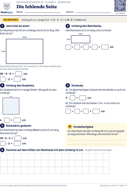 Geometrie – Die fehlende Seite (4. Klasse), Seite 1