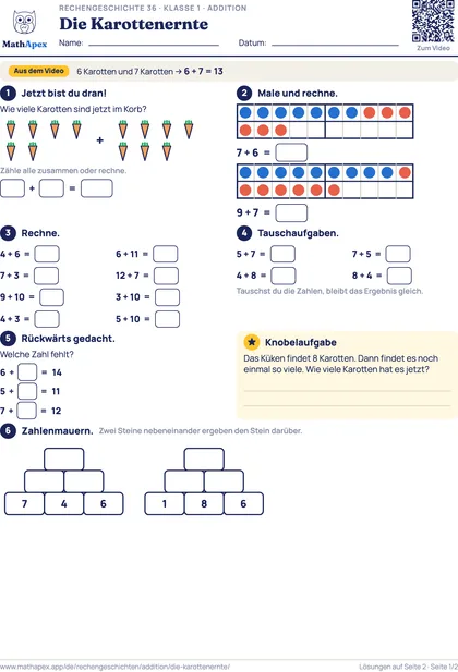 Addition – Die Karottenernte (1. Klasse), Seite 1
