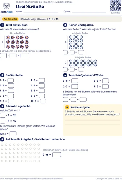 Multiplikation – Drei Sträuße (2. Klasse), Seite 1