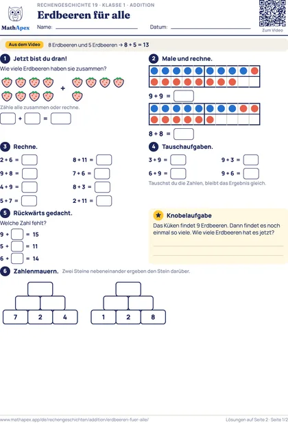 Addition – Erdbeeren für alle (1. Klasse), Seite 1