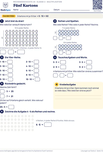 Multiplikation – Fünf Kartons (2. Klasse), Seite 1