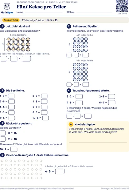 Multiplikation – Fünf Kekse pro Teller (2. Klasse), Seite 1
