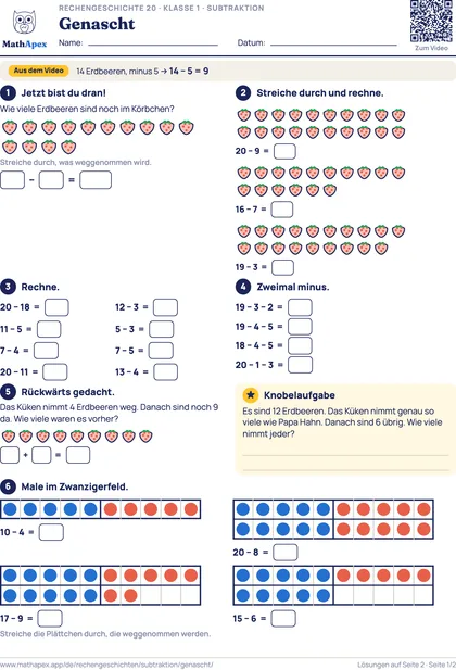Subtraktion – Genascht (1. Klasse), Seite 1
