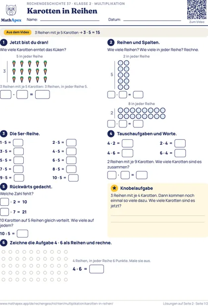 Multiplikation – Karotten in Reihen (2. Klasse), Seite 1