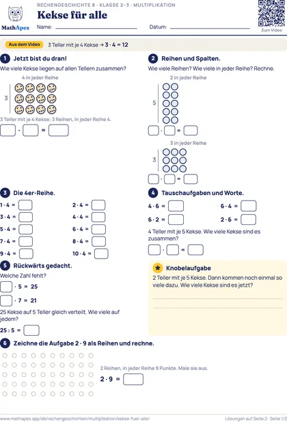 Multiplikation – Kekse für alle (2.–3. Klasse), Seite 1