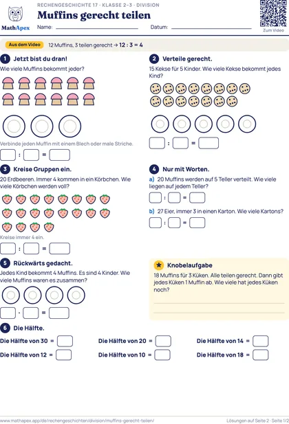 Division – Muffins gerecht teilen (2.–3. Klasse), Seite 1