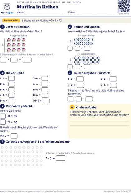 Multiplikation – Muffins in Reihen (2.–3. Klasse), Seite 1