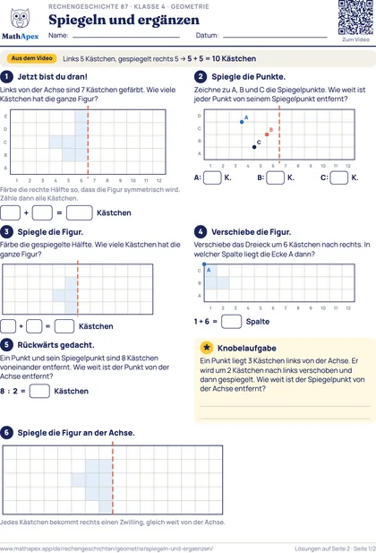 Geometrie – Spiegeln und ergänzen (4. Klasse), Seite 1