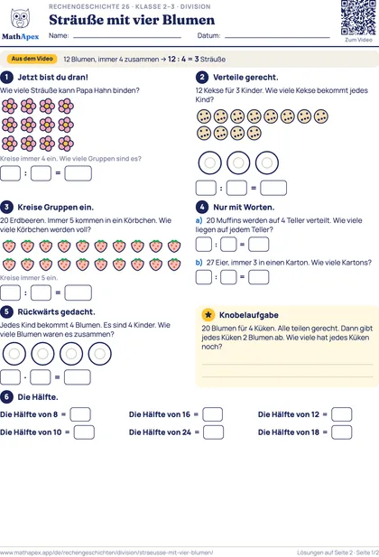 Division – Sträuße mit vier Blumen (2.–3. Klasse), Seite 1