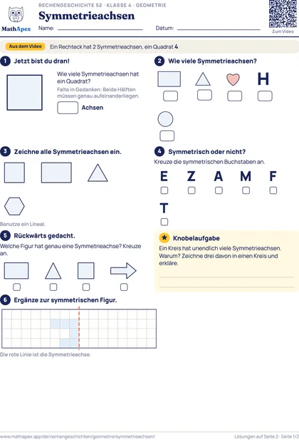 Geometrie – Symmetrieachsen (4. Klasse), Seite 1