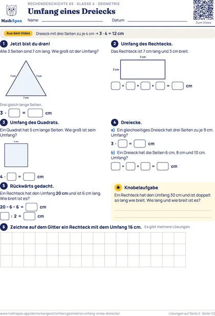 Geometrie – Umfang eines Dreiecks (4. Klasse), Seite 1