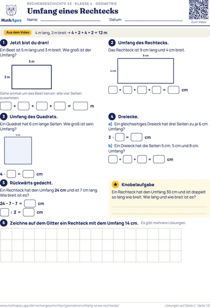 Geometrie – Umfang eines Rechtecks (4. Klasse), Seite 1