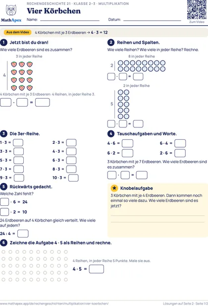 Multiplikation – Vier Körbchen (2.–3. Klasse), Seite 1