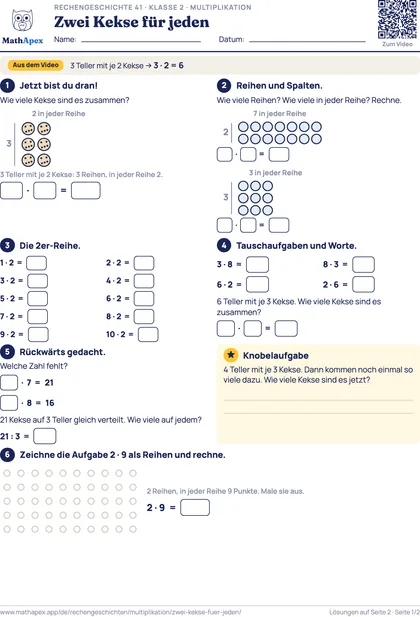 Multiplikation – Zwei Kekse für jeden (2. Klasse), Seite 1