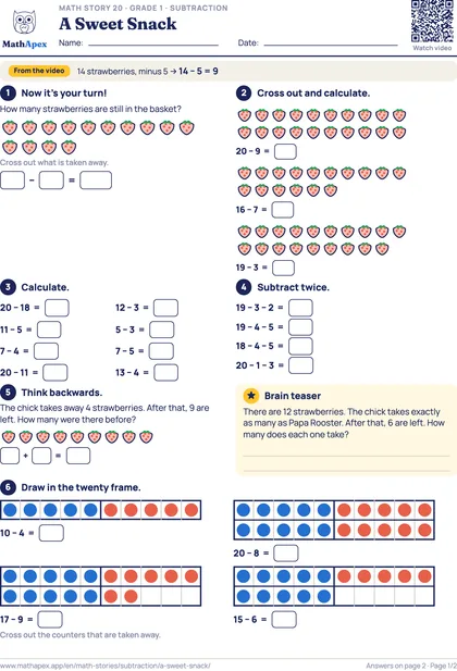 Subtraction – A Sweet Snack (Grade 1), Page 1