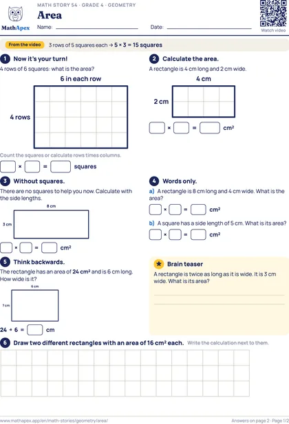 Geometry – Area (Grade 4), Page 1