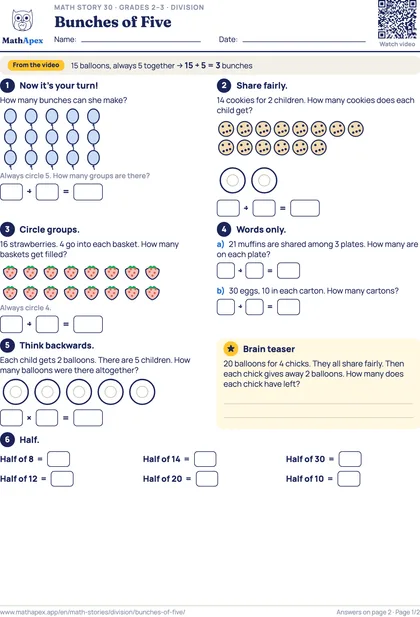 Division – Bunches of Five (Grades 2–3), Page 1