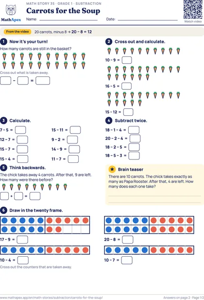 Subtraction – Carrots for the Soup (Grade 1), Page 1