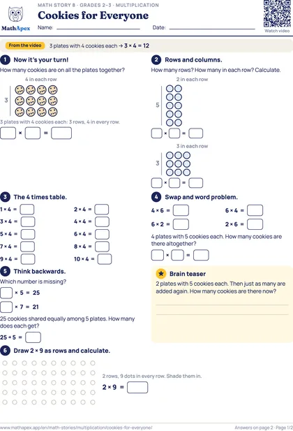 Multiplication – Cookies for Everyone (Grades 2–3), Page 1