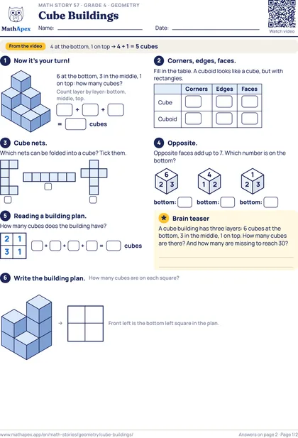 Geometry – Cube Buildings (Grade 4), Page 1