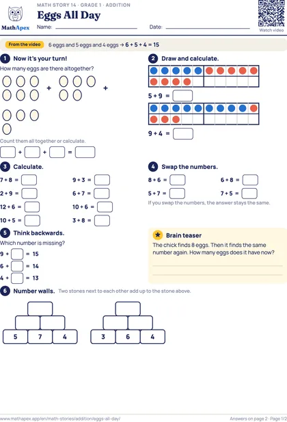 Addition – Eggs All Day (Grade 1), Page 1
