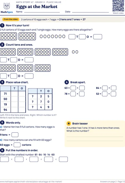 Place value – Eggs at the Market (Grade 2), Page 1