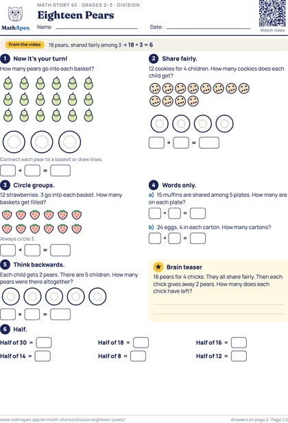 Division – Eighteen Pears (Grades 2–3), Page 1