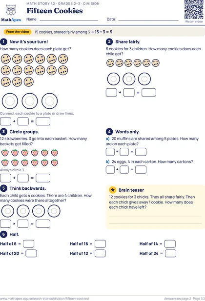 Division – Fifteen Cookies (Grades 2–3), Page 1