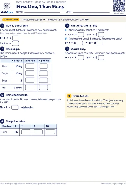 Word problems – First One, Then Many (Grade 4), Page 1