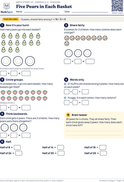 Division – Five Pears in Each Basket (Grades 2–3), Page 1