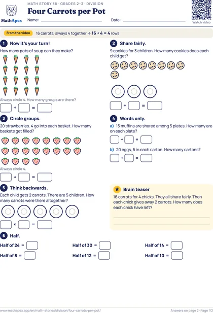 Division – Four Carrots per Pot (Grades 2–3), Page 1