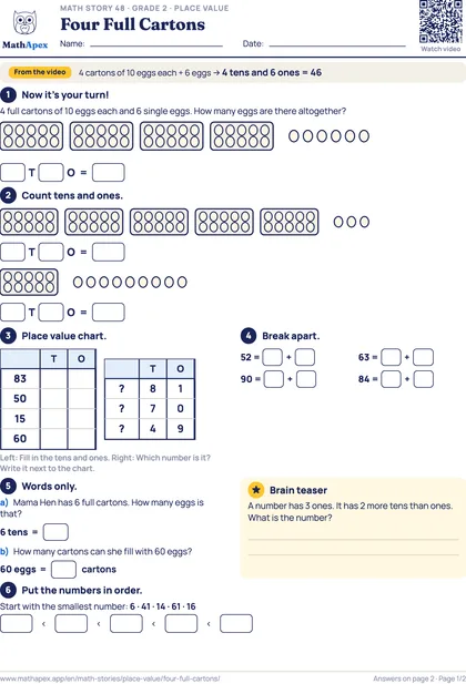 Place value – Four Full Cartons (Grade 2), Page 1