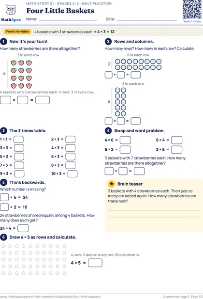 Multiplication – Four Little Baskets (Grades 2–3), Page 1