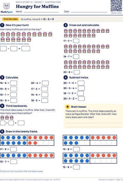 Subtraction – Hungry for Muffins (Grade 1), Page 1