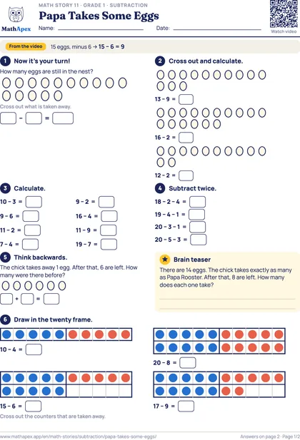 Subtraction – Papa Takes Some Eggs (Grade 1), Page 1