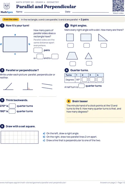 Geometry – Parallel and Perpendicular (Grade 4), Page 1