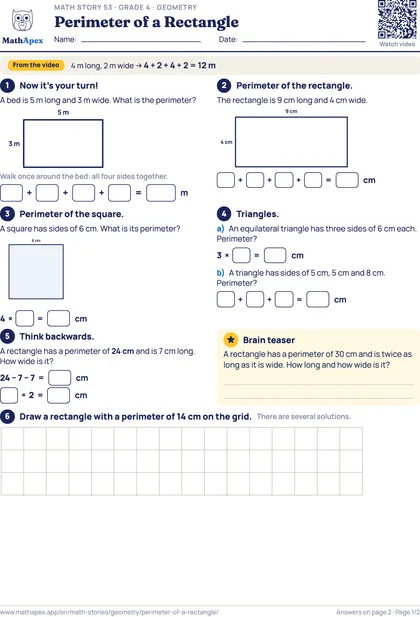 Geometry – Perimeter of a Rectangle (Grade 4), Page 1