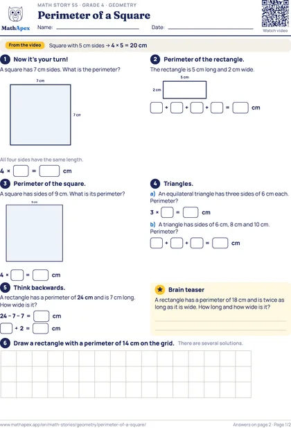 Geometry – Perimeter of a Square (Grade 4), Page 1