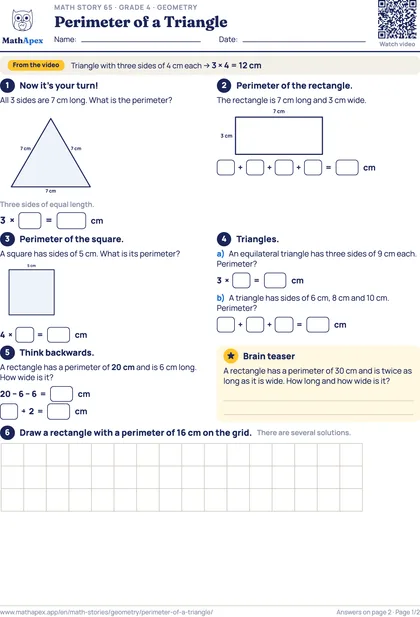 Geometry – Perimeter of a Triangle (Grade 4), Page 1