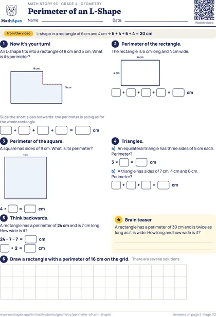 Geometry – Perimeter of an L-Shape (Grade 4), Page 1