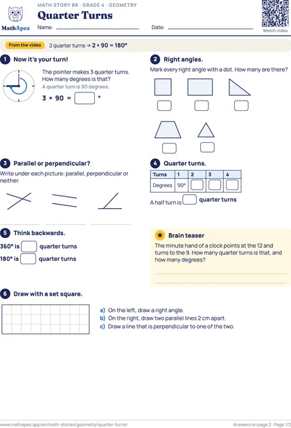 Geometry – Quarter Turns (Grade 4), Page 1