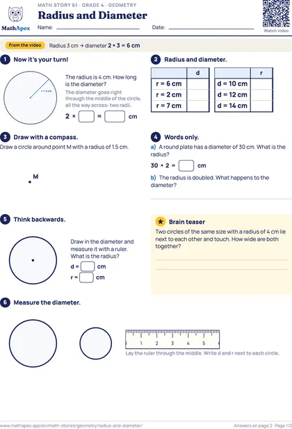 Geometry – Radius and Diameter (Grade 4), Page 1