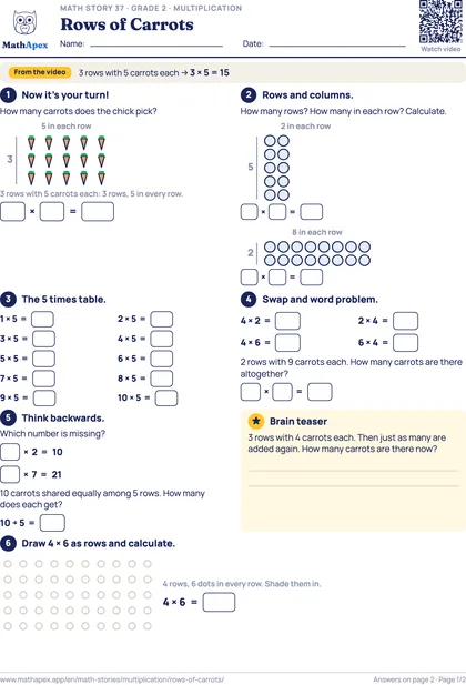 Multiplication – Rows of Carrots (Grade 2), Page 1